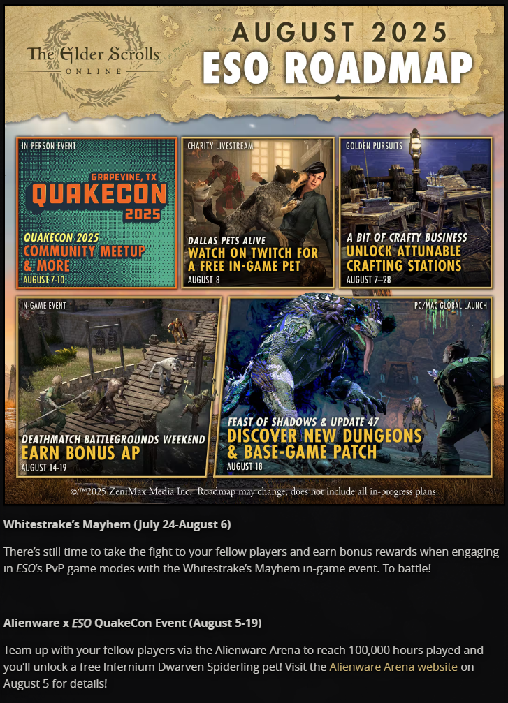 Elder Scrolls Online August Happenings include an Alienware Aren